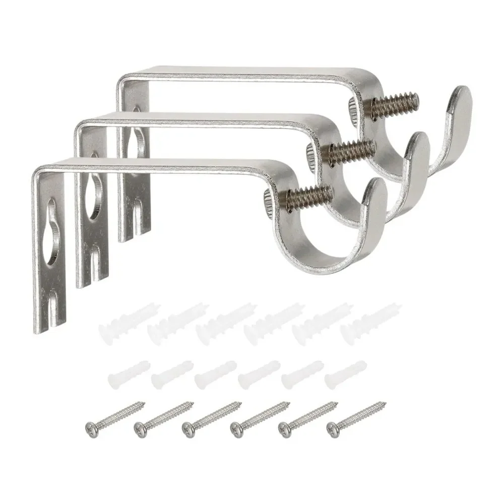 Curtain Bracket, 3 Pcs Holders, Fixed Brackets for up to 1 inch Rods Chrome